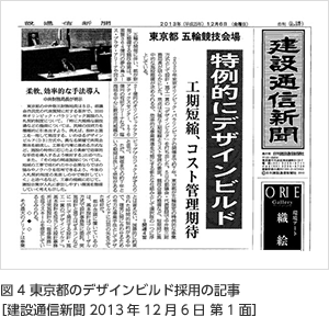 図4 東京都のデザインビルド採用の記事 ［建設通信新聞2013年12月6日 第1面］